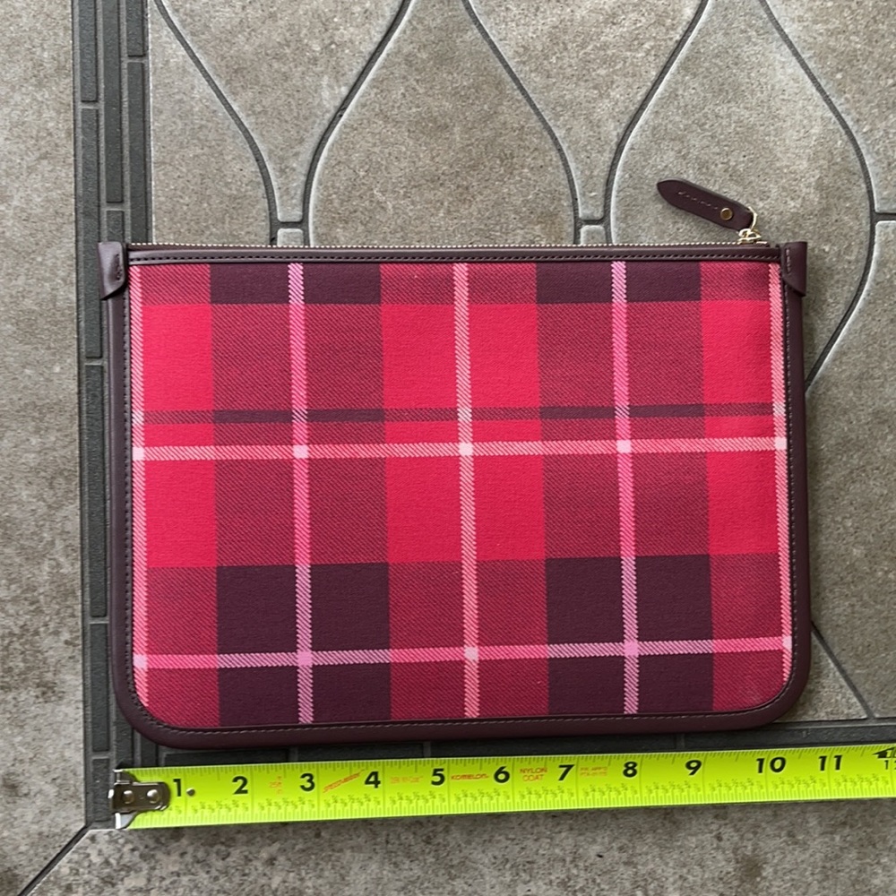 Kate Spade Ella Plaid Bright Rose Large Zip Pouch Clutch - Picture 4 of 16